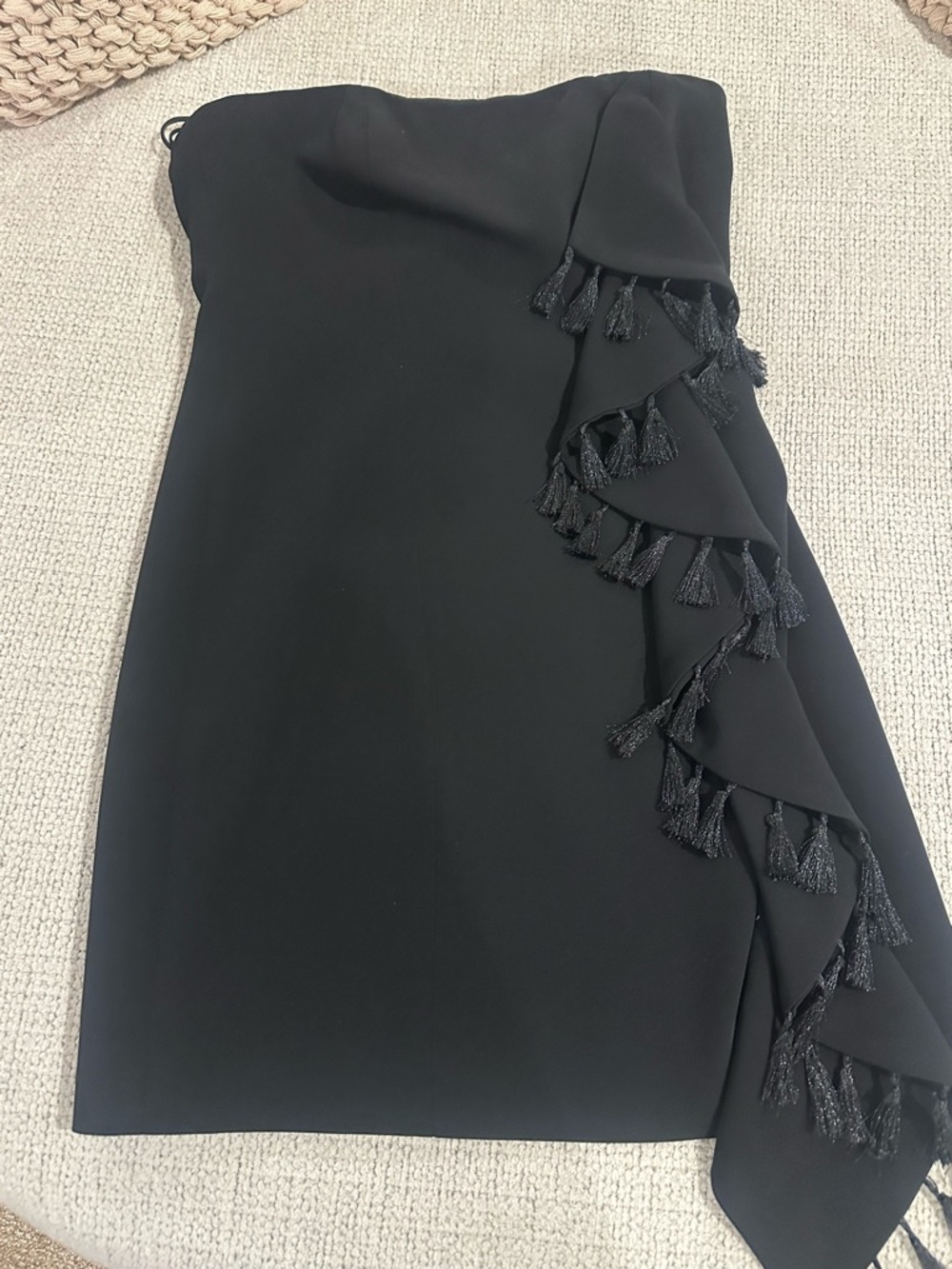 cinq a sept Black Strapless Tassel-Trim Cocktail Dress